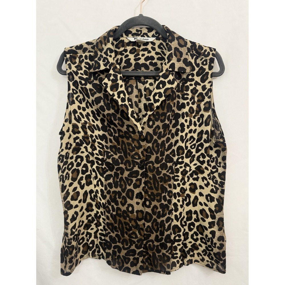 Nygard‎ 100% Silk Sleeveless Button Front Animal Print Top Shell Tank Womens 12